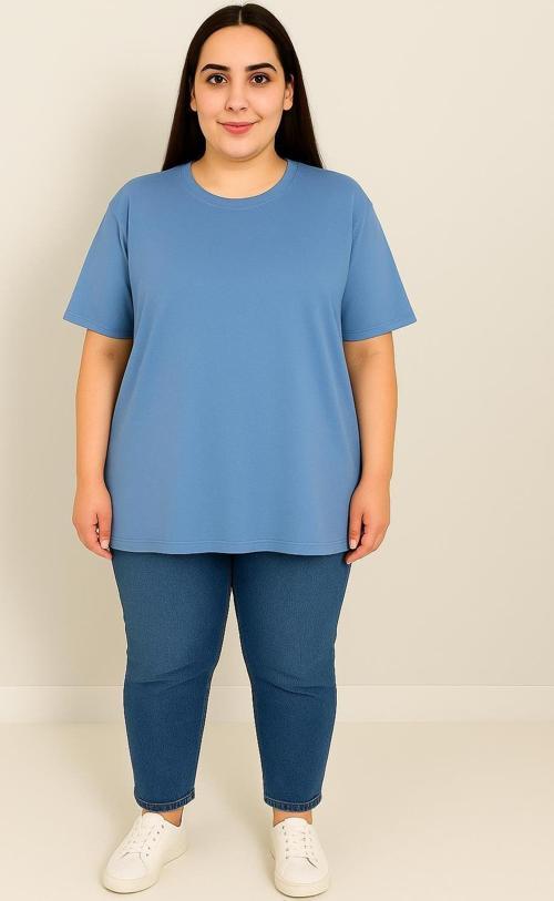 Kadın Büyük Beden Kısa Kollu Basic Oversize T-shirt 1976-25