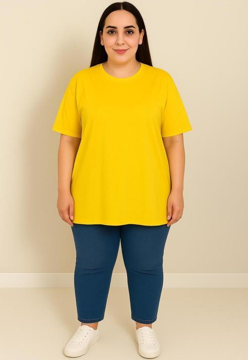 Kadın Büyük Beden Kısa Kollu Basic Oversize T-shirt 1976-25