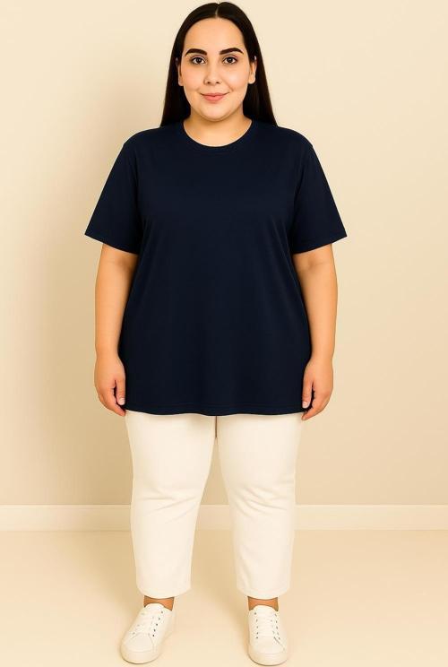 Kadın Büyük Beden Kısa Kollu Basic Oversize T-shirt 1976-25