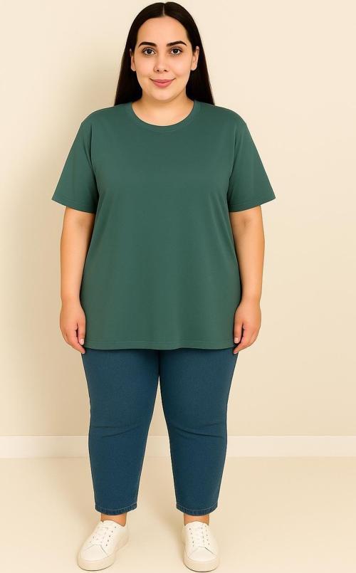 Kadın Büyük Beden Kısa Kollu Basic Oversize T-shirt 1976-25