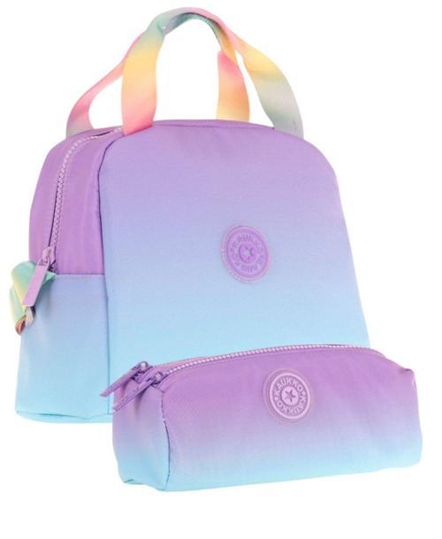 Rainbow Beslenme Çantası + Kalemlik Seti Mor Turkuaz, Renk Geçişli, Kız Çocuk