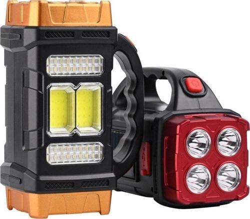 ® Solar ve USB Şarjlı LED + COB El Feneri | 1500 mAh Şarjlı Taşınabilir Çalışma Işığı–Su Geçir