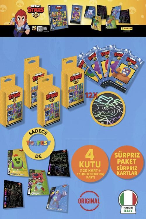 Brawl Stars Panini Resmi Kart Kutusu: 4 Kutu (120 Kart + 12 Limited Edition Kart)