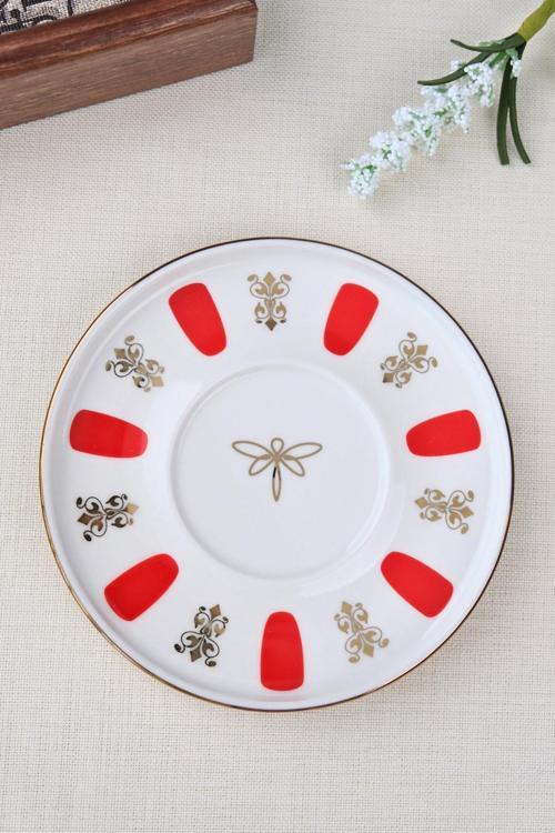 Porselen Acem Zade Kırmızı Çay Tabağı 12,5cm Tekli
