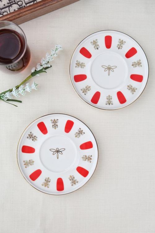 Porselen Acem Zade Kırmızı Çay Tabağı 12,5cm 2 li