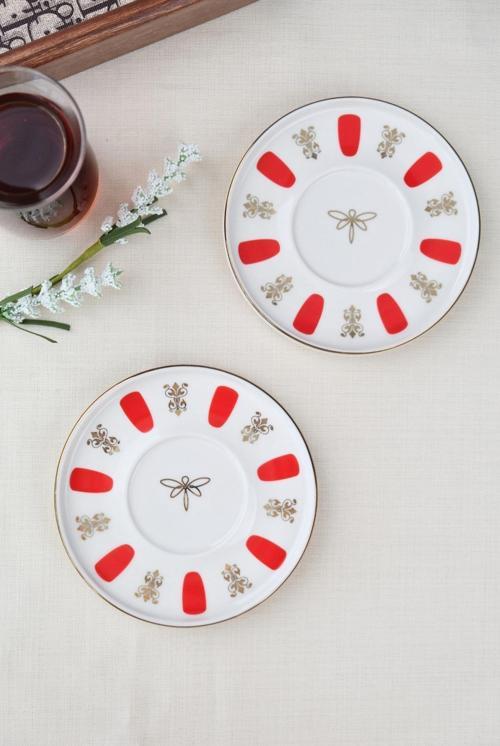 Porselen Acem Zade Kırmızı Çay Tabağı 12,5cm 2 li