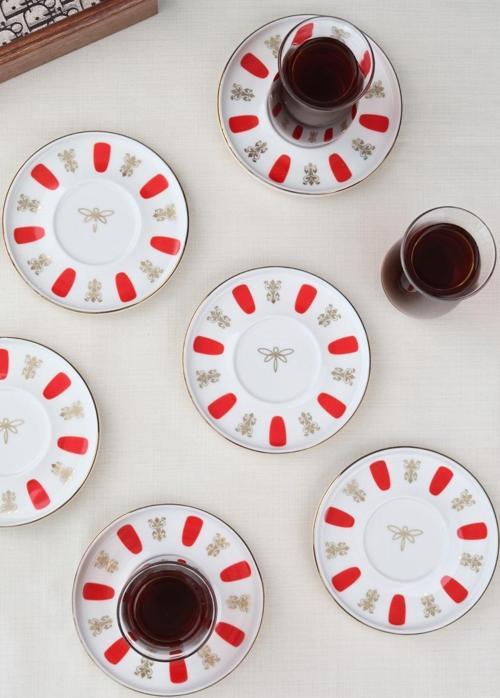 Porselen Acem Zade Kırmızı Çay Tabağı 12,5cm 6 lı