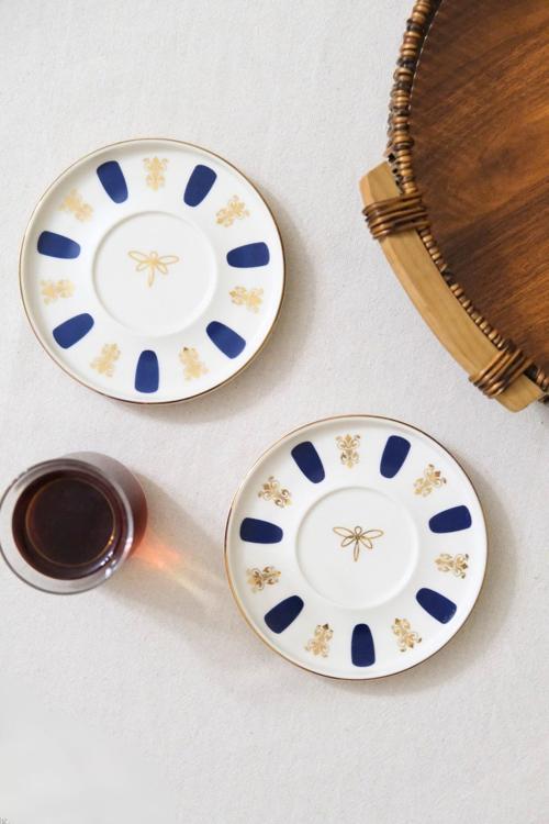 Porselen Acem Zade Lacivert Çay Tabağı 12,5cm 2 li