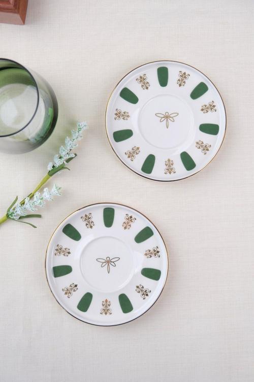Porselen Acem Zade Yeşil Çay Tabağı 12,5cm 2 li