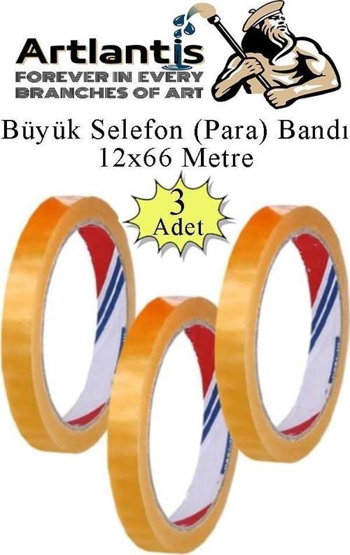 12x66 Metre Selefon Bant 3 Adet Büro Bandı Büyük Bant Makinelerine Uyumlu Kırtasiye Şeffaf Para Bandı