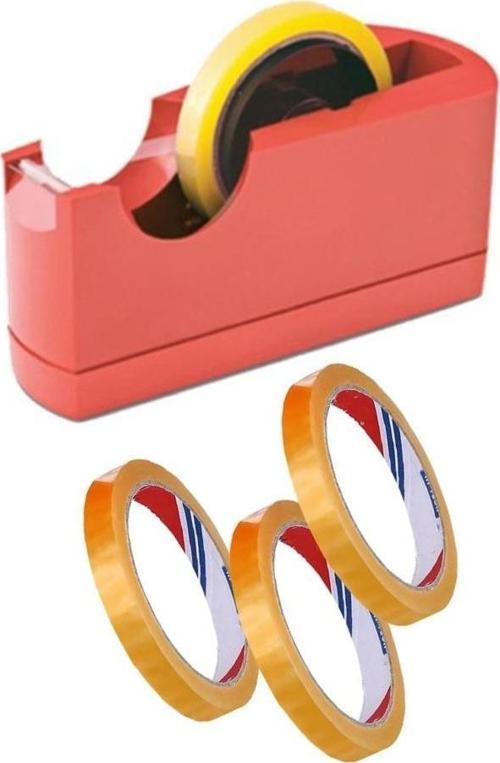 Büyük Bant Kesme Makinesi Kırmızı ve 3 Adet 12x66 Metre Bant Masa Üstü Bant Makinesi Bant Kesici