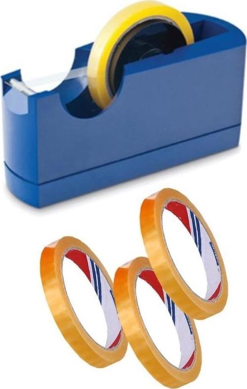 Büyük Bant Kesme Makinesi Mavi ve 3 Adet 12x66 Metre Bant Masa Üstü Bant Makinesi Bant Kesici