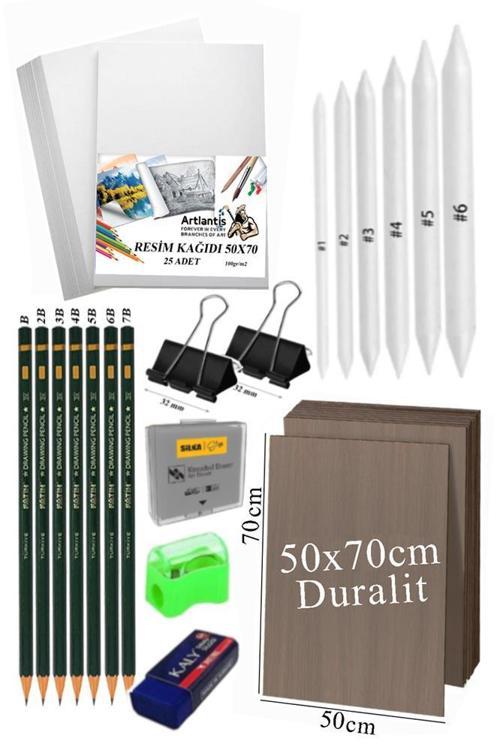 Karakalem Eskiz Çizim Seti Durolit Seti 50x70 cm 1 Paket Pastel Dağıtıcı Kalem Resim Kağıdı Dereceli Kalem Seti Hamur Si