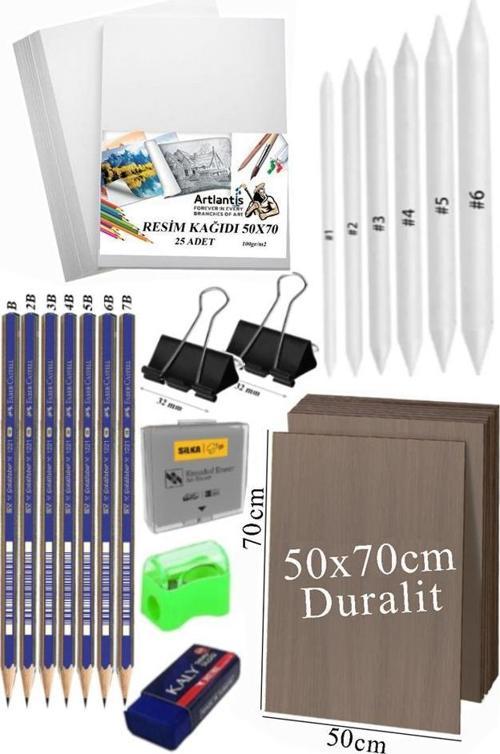 Karakalem Eskiz Çizim Seti Durolit Seti 50x70 cm 1 Paket Pastel Dağıtıcı Kalem Resim Kağıdı Faber Dereceli Kalem Seti Ha