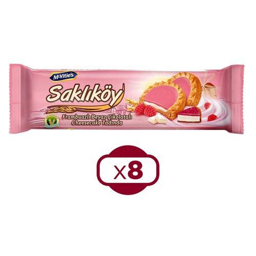 Saklıköy Frambuazlı Beyaz Çikolatalı Bisküvi 100 Gr x 8 Adet