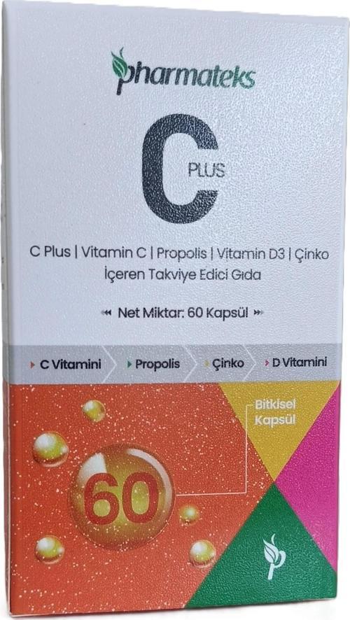 C Plus 60 Kapsül C Vitamini D Vitamini Propolis ve Çinko İçeren, Pharmateks