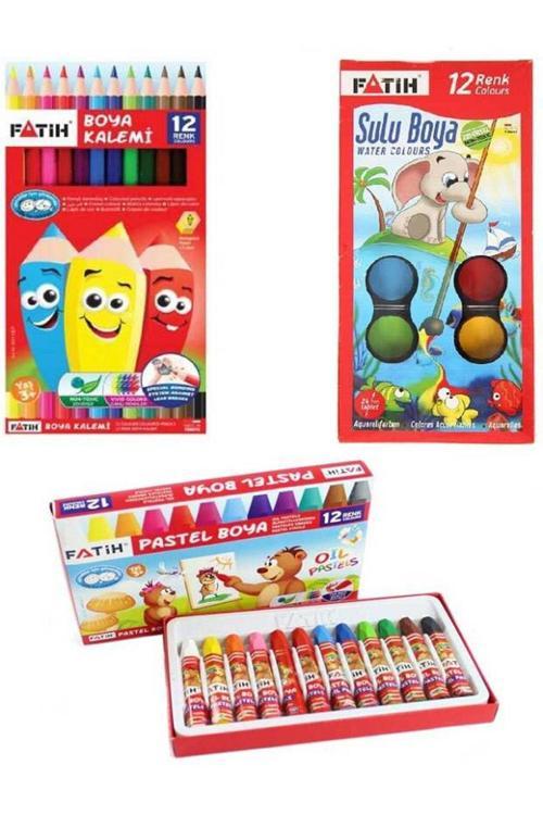 12 Li Kuru Boya - 12 Li Sulu Boya - 12 Li Pastel Boya Toplam 36 Parça