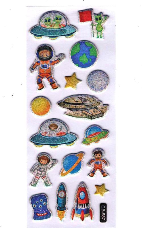 Sticker Kabartmalı Sticker Defter Planlayıcı Etiket (cb587) 16x7 cm- Astronot Ufo