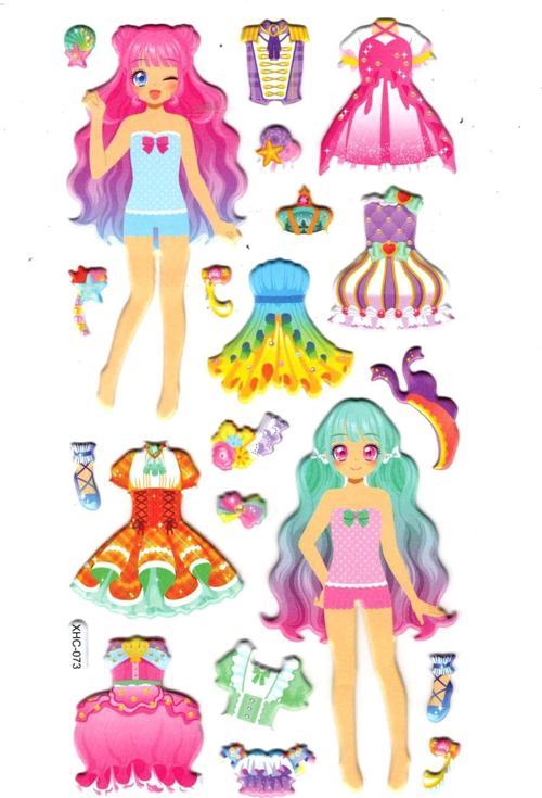 Sticker Kabartmalı Stiker Çıkartma Etiket (XHC073)-18x9 cm- Parti Kız Giydirme