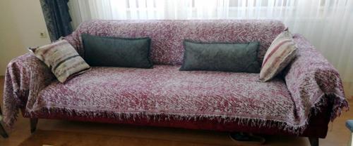 Pamuklu Kaymaz Ebruli Maxi Koltuk-Çekyat Örtüsü (SEÇENEKLİ) - Bordo