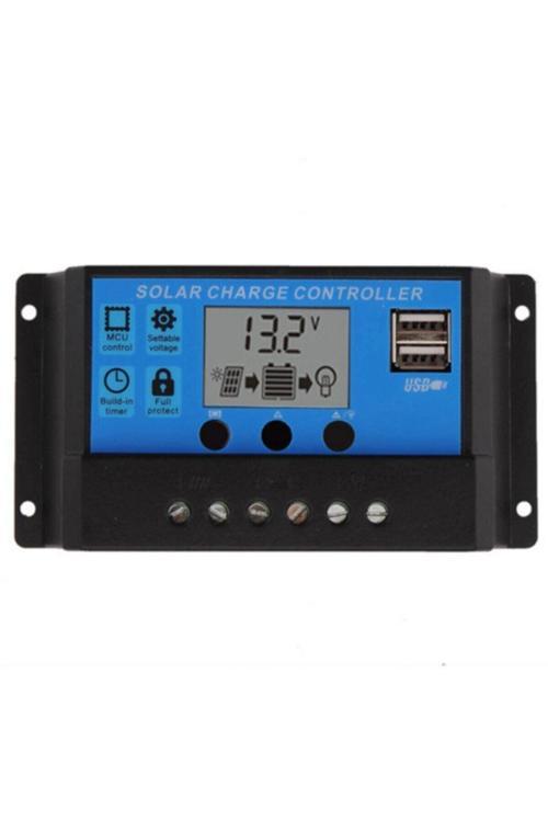 Güneş Paneli Akü Şarj Kontrol Cihazı 10 Ah Amper 2 Li Usb Çıkışlı Regülatör 10A - 12/24V