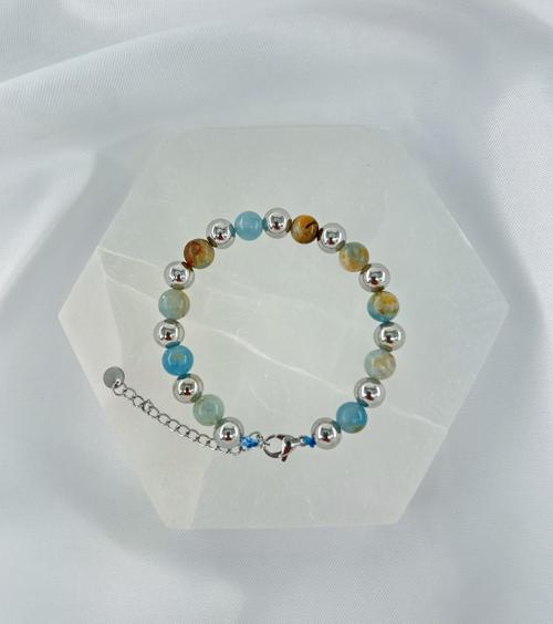 MAVİ KALSİT 8MM DOĞALTAŞ ÇELİK KLİPSLİ BİLEKLİK 