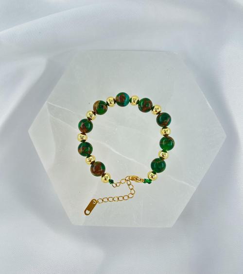 YEŞİL CLOİSONNE 8MM DOĞALTAŞ ÇELİK KLİPSLİ BİLEKLİK 