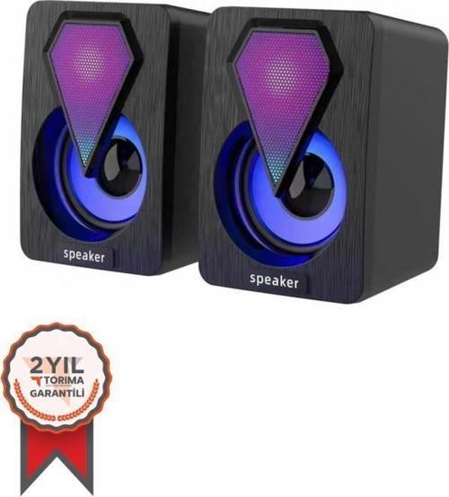 Işıklı Bilgisayar Hoparlörü 1+1 Ses Sistemi 3.5mm Jack Girişli Multimedia Usb Speaker D-04