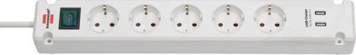 Bremounta 2X USB li Şarj 5 Soketli Priz 3m Beyaz