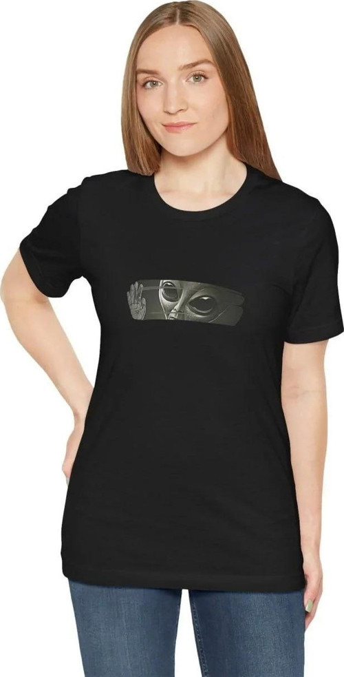 Unisex Kadın Bisiklet Yaka Baskılı T-Shirt - Siyah