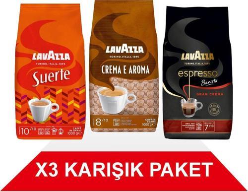 Suerte + Crema E Aramo + Espresso Barista Gran Crema Çekirdek Kahve (1000gr) 3'Lü Paket