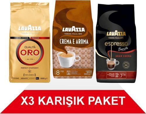 Qualità Oro + Crema E Aramo + Espresso Barista Gran Crema Çekirdek Kahve (1000gr) 3'Lü Paket