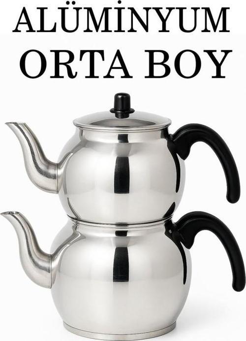 Alüminyum Küre Çaydanlık Orta Boy Siyah Kulp