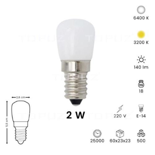 Buzdolabı Led Ampul - 2W-220V E14, Beyaz Işık