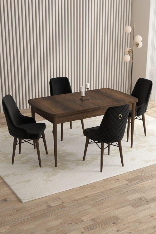 Mazaka Barok Desen 80x132 Açılabilir Mdf Masa Yemek Odası Takımı, Mutfak Takımı 4 Adet Sandalye