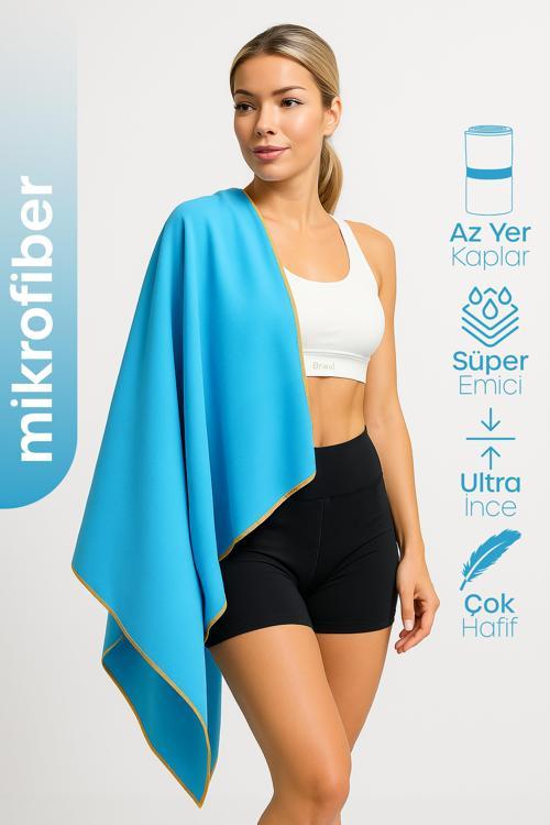 Unisex Mikrofiber Plaj Havlusu 80x130 cm Yumuşak Dokulu Deniz Banyo Sporcu Havlusu Large Boy Turkuaz