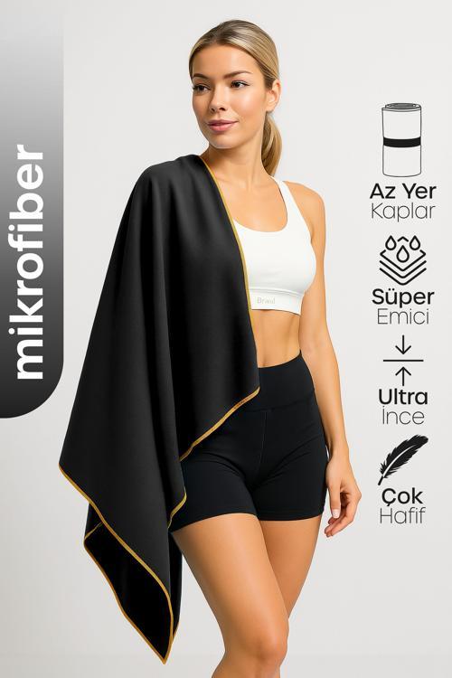 Unisex Mikrofiber Plaj Havlusu 80x130 cm Yumuşak Dokulu Deniz Banyo Sporcu Havlusu Large Boy Siyah