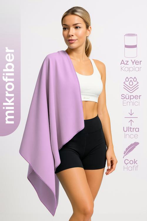 Unisex Mikrofiber Plaj Havlusu 80x130 cm Yumuşak Dokulu Deniz Banyo Sporcu Havlusu Large Boy Mor