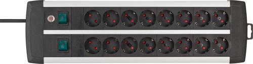 Premium-Alu-Line, Güç Şeridi 16 Soketli-2 Anahtarlı-3 Metre Priz