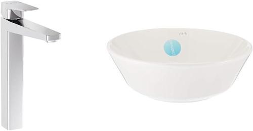 Geo Yuvarlak Çanak Lavabo + Vitra Root Square Blueco Çanak Lavabo Bataryası Seti