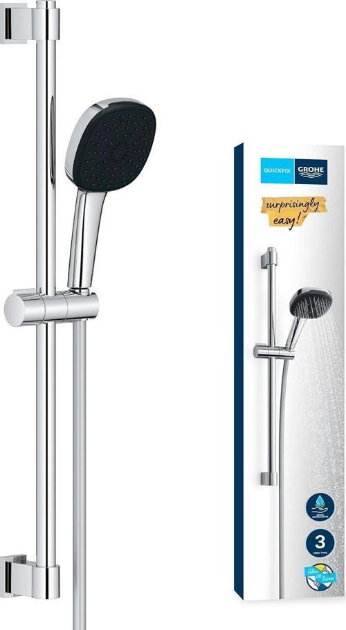 Grohe Vitalio Comfort 110 Sürgülü Duş Seti, 110Mm Kare 3 Akışlı (Masaj, Yağmur & Jet) El Duşu, 600Mm