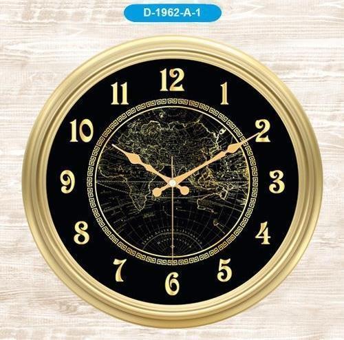1964 Premium Serisi Dünya Haritası Desenli Duvar Saati 45 CM Gold-Black