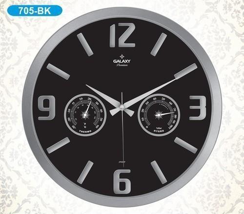 705-BK Termometre ve Baramotre Özellikli Kabartma Rakamlı Ev ve Ofis Duvar Saati 38 cm