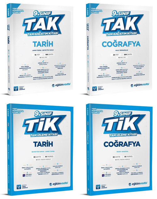 Eğitim Vadisi 2025 9. Sınıf Tarih + Coğrafya Tak Tam Anlatım + Tik Tam İzleme Seti 4 Kitap