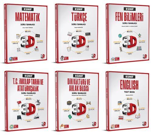 3D 2025 8. Sınıf Lgs Matematik + Türkçe + Fen + İnkılap + Din + İng Soru Seti 6 Kitap Tam Set