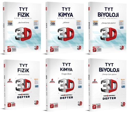 3D Yayınları 2024 Tyt Fizik + Kimya + Biyoloji Video Destekli Defter + Soru Seti 6 Kitap