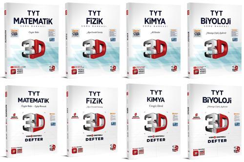 3D Yayınları 2024 Tyt Matematik + Fizik + Kimya + Biyoloji Video Destekli Defter + Soru Seti 8 Kitap