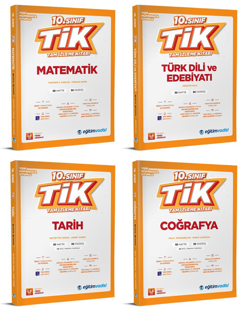 Eğitim Vadisi 2026 10. Sınıf Matematik + Edebiyat + Tarih + Coğrafya Tik Tam İzleme Seti 4 Kitap
