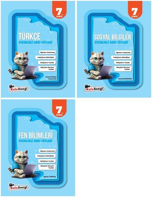 Kafadengi 2025 7. Sınıf Türkçe + Sosyal Bilgiler + Fen Bilimleri Etkinlikli Ders Föyleri Seti 3 Kitap