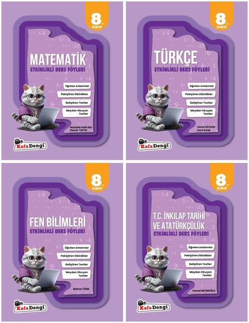 Kafadengi 2025 8. Sınıf Matematik + Türkçe + Fen Bilimleri + İnkılap Tarihi Etkinlikli Ders Föyleri Seti 4 Kitap